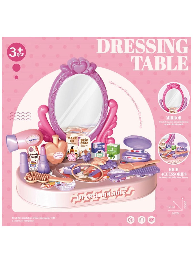Generic Educational Pretend Play Vanity Set for Girls, 28 Pcs Makeup Kit for Girls, Dressing Table,Toddler Makeup Dresser Table with Mirror, Hair Dryer & Beauty Accessories, Princess Toy Gift for Girls Ages 3+(desk vesion) - Image 4