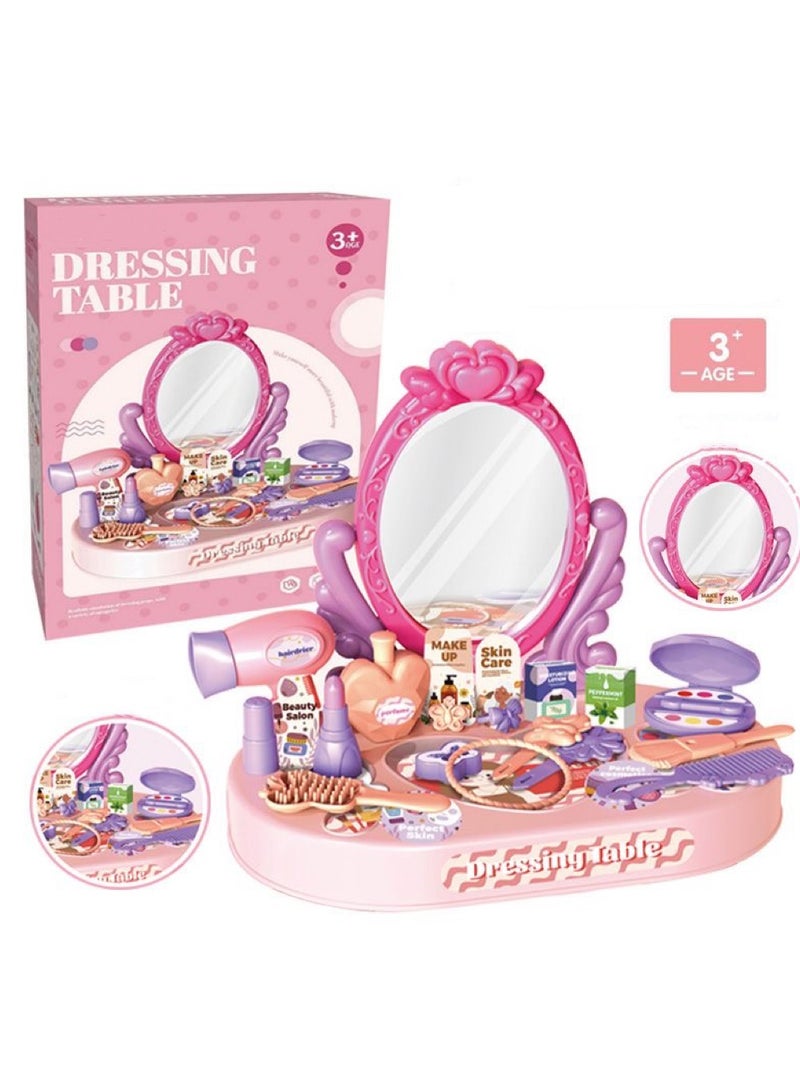 Generic Educational Pretend Play Vanity Set for Girls, 28 Pcs Makeup Kit for Girls, Dressing Table,Toddler Makeup Dresser Table with Mirror, Hair Dryer & Beauty Accessories, Princess Toy Gift for Girls Ages 3+(desk vesion) - Image 3