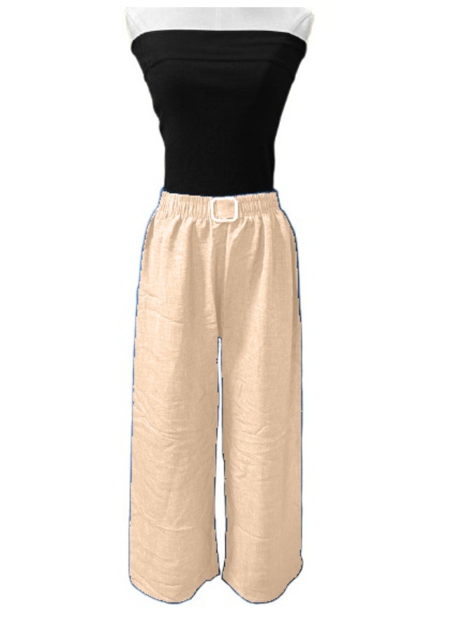 بنطلون نسائي واسع الساقين بخصر مطاطي، مناسب للارتداء اليومي، مقاس واحد - Image 3