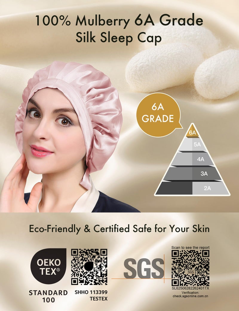 LilySilk قبعة حرير ليليسيلك 100% من حرير التوت، غطاء رأس ليلي قابل للتعديل للنوم، وردي زاهي - Image 2