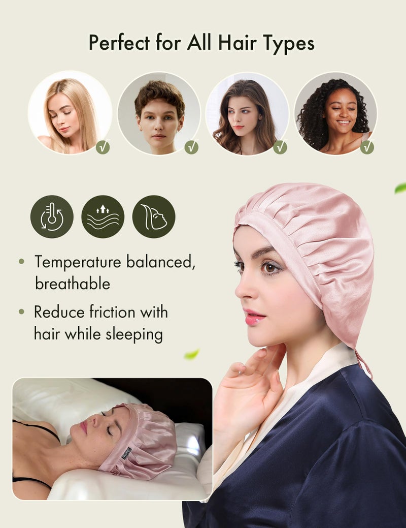 LilySilk قبعة حرير ليليسيلك 100% من حرير التوت، غطاء رأس ليلي قابل للتعديل للنوم، وردي زاهي - Image 5