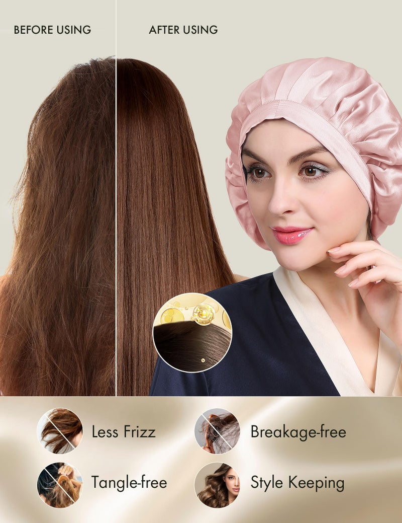 LilySilk قبعة حرير ليليسيلك 100% من حرير التوت، غطاء رأس ليلي قابل للتعديل للنوم، وردي زاهي - Image 4