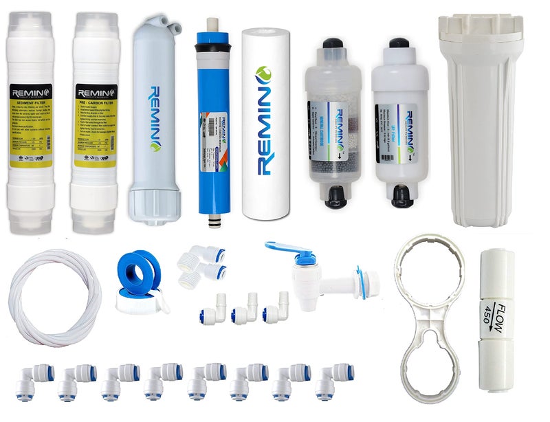 Remino Complete Ro Water Purifier Filter Service Kit Of 80 Gpd Membrane With All Accessories , White - Image 1