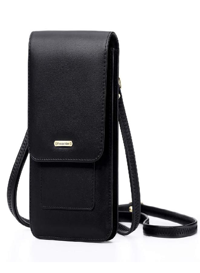 PEACOCKTION Peacocktion Small Crossbody Cell Phone Bag for Women, Leather Shoulder Bag Card Holder Phone Wallet Purse (Black)  - Image 1