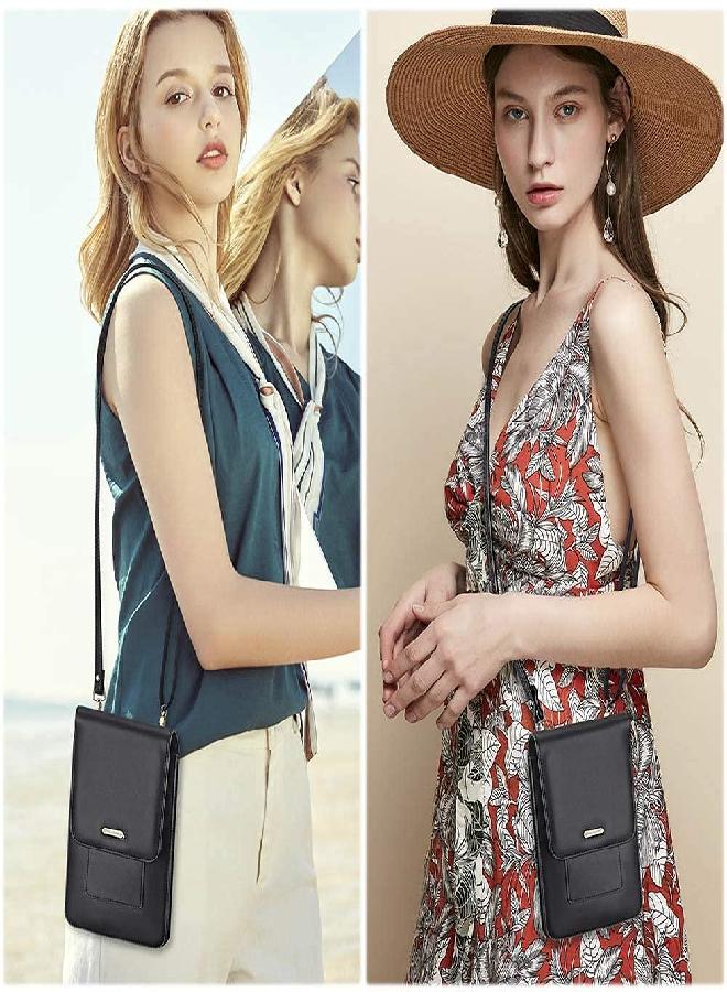 PEACOCKTION Peacocktion Small Crossbody Cell Phone Bag for Women, Leather Shoulder Bag Card Holder Phone Wallet Purse (Black)  - Image 2