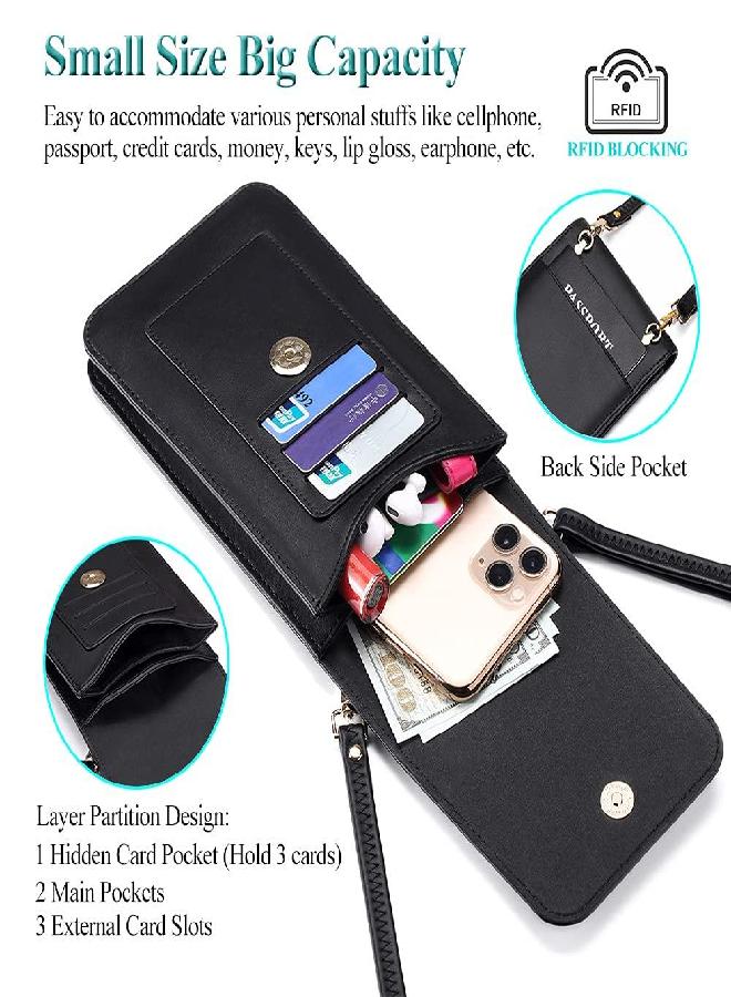 PEACOCKTION Peacocktion Small Crossbody Cell Phone Bag for Women, Leather Shoulder Bag Card Holder Phone Wallet Purse (Black)  - Image 4