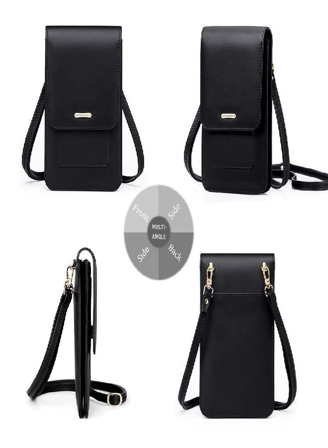 PEACOCKTION Peacocktion Small Crossbody Cell Phone Bag for Women, Leather Shoulder Bag Card Holder Phone Wallet Purse (Black)  - Image 3