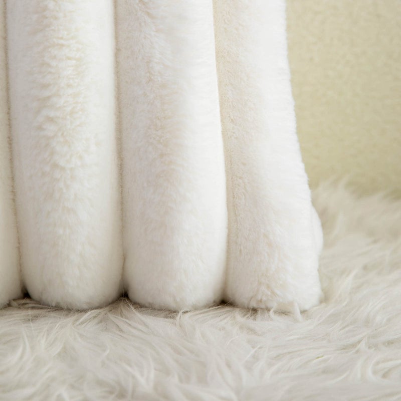Neelvin Cream White Faux Fur Cozy Soft Striped Decorative Throw Pillow Covers 20x20 inch Set of 2 Velvet Pillowcase Cushion Case for Sofa Couch - Image 5