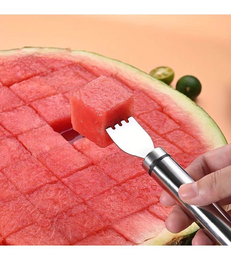 Double Headed Melon Splitter Stainless Steel Dual Purpose Slicer And Fork For Cutting Dicing And Portioning Watermelon - Image 3