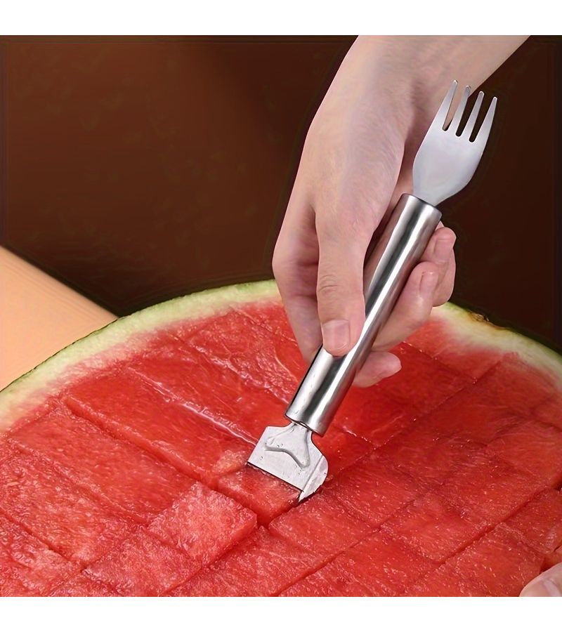 Double Headed Melon Splitter Stainless Steel Dual Purpose Slicer And Fork For Cutting Dicing And Portioning Watermelon - Image 4
