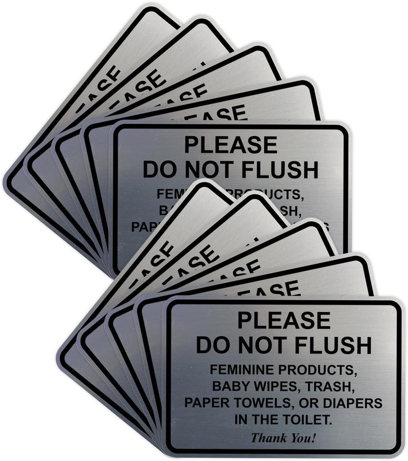 All Quality Classic Framed Please Do Not Flush Thank You Bathroom Etiquette Sign - 4" x 6" (Brushed Silver) 10 Pack - Image 1