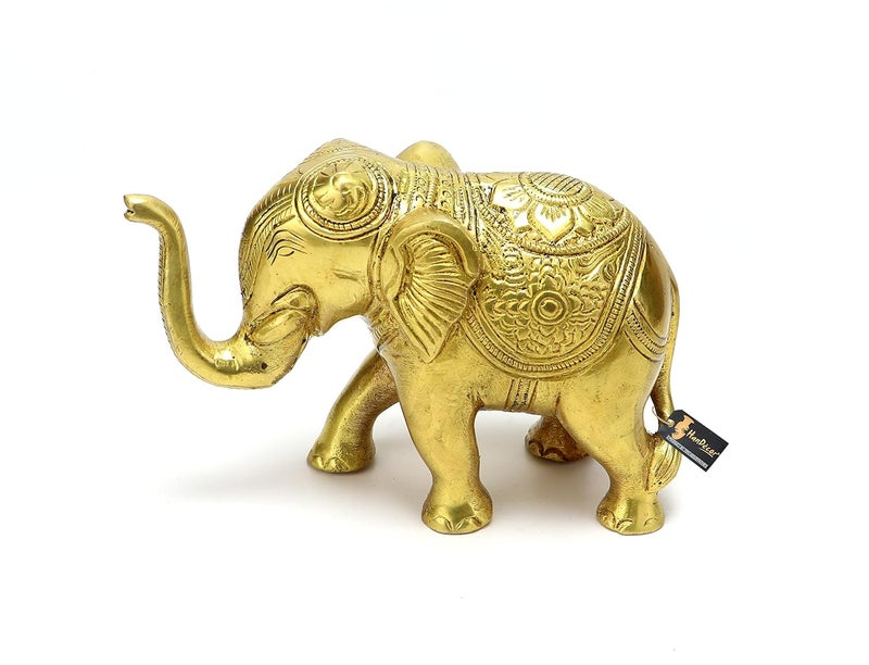 Two Moustaches Two Moustaches 5 Inches Handcrafted Brass Elephant Dcor Showpiece Standard Antique Yellow Material Brass Pack of 1 - Image 1