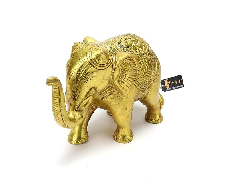 Two Moustaches Two Moustaches 5 Inches Handcrafted Brass Elephant Dcor Showpiece Standard Antique Yellow Material Brass Pack of 1 - Image 2