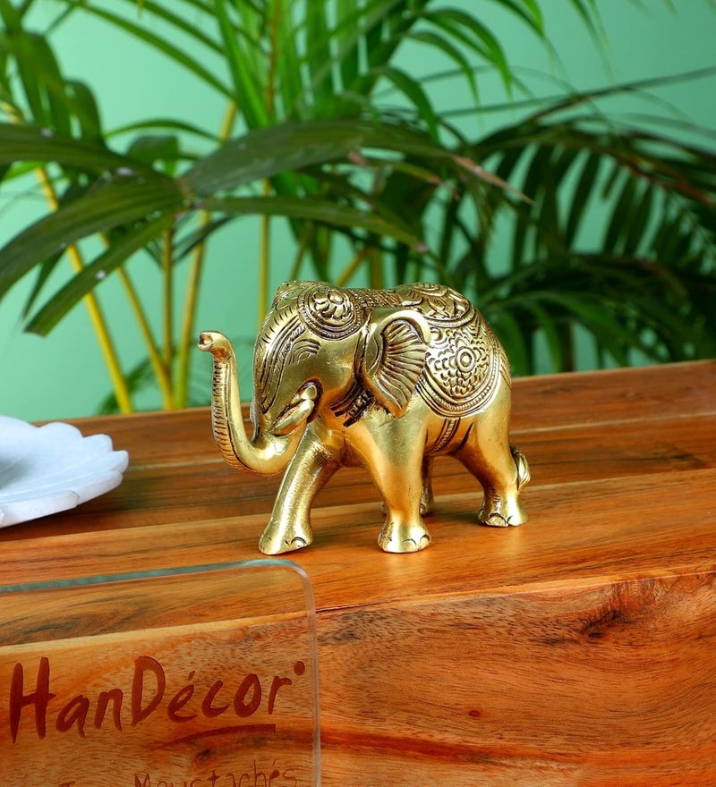Two Moustaches Two Moustaches 5 Inches Handcrafted Brass Elephant Dcor Showpiece Standard Antique Yellow Material Brass Pack of 1 - Image 5