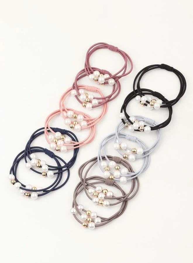 تايك تو مجموعة من 12 ربطة شعر مزينة بلؤلؤ صناعي