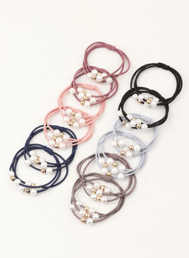 تايك تو مجموعة من 12 ربطة شعر مزينة بلؤلؤ صناعي - Image 1