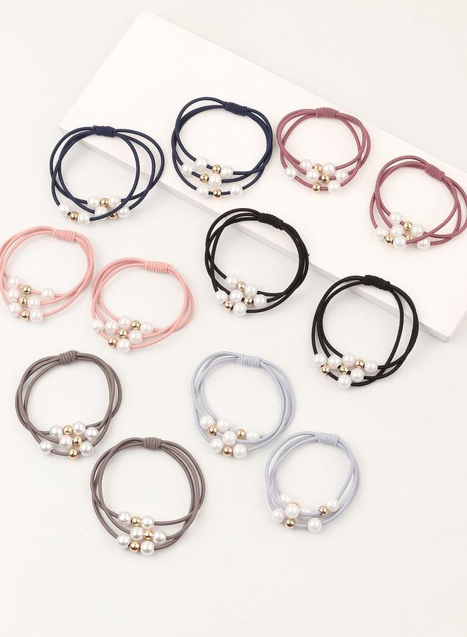 تايك تو مجموعة من 12 ربطة شعر مزينة بلؤلؤ صناعي - Image 3