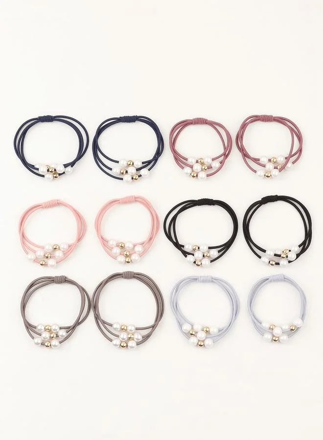 تايك تو مجموعة من 12 ربطة شعر مزينة بلؤلؤ صناعي