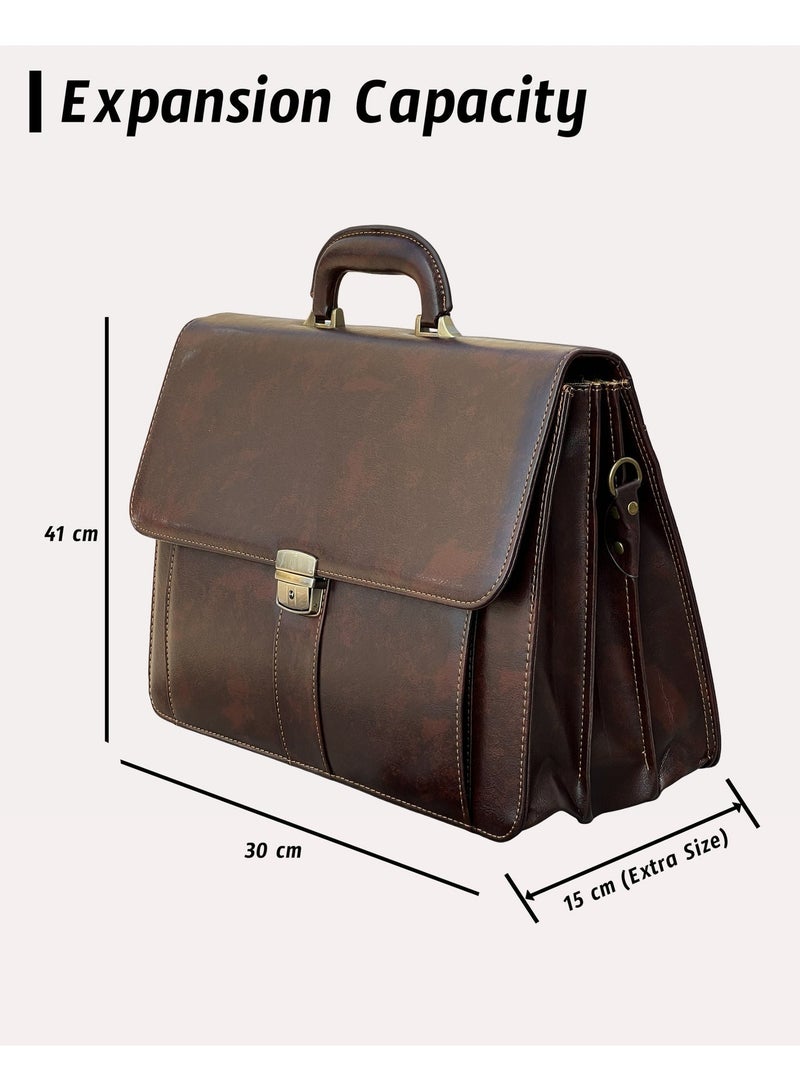 ZAAPPY Expandable Leather Briefcase for Men, Vintage Brown, Hard Case Office Bag with Secure Metal Lock, Multi-Compartment Business Attache, 41 x 30 x 5 cm - Image 5