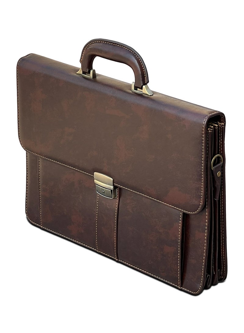 ZAAPPY Expandable Leather Briefcase for Men, Vintage Brown, Hard Case Office Bag with Secure Metal Lock, Multi-Compartment Business Attache, 41 x 30 x 5 cm - Image 1