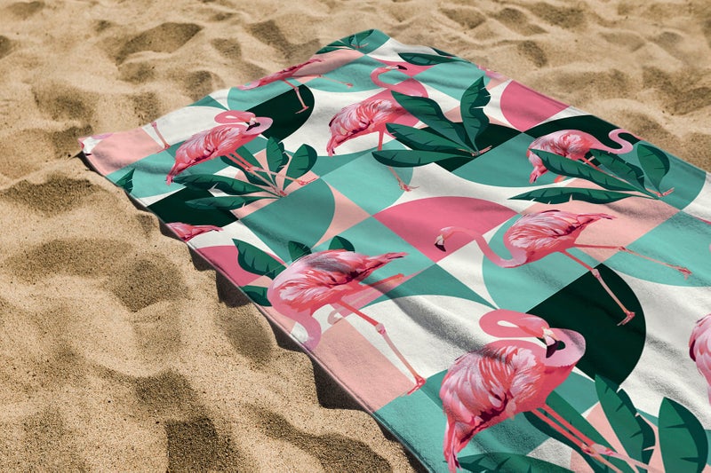 Mintra Printed Terry Microfiber Towel |Flamingo - Design | Size - 70x140 cm  | Soft and Quick Dry. Perfect for Beach Days or Pool Parties - Image 1