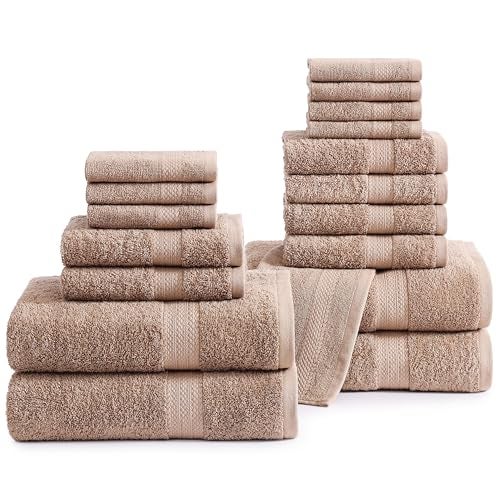 LANE LINEN LANE LINEN 100 Cotton Luxury Bathroom Towel Set  18 Pieces  Ring Spun Quick Dry Super Soft  Absorbent  4 Bath 8 Washcloths 6 Hand Towels  Remains Fluffy Even After Multiple Washes  Taupe 
