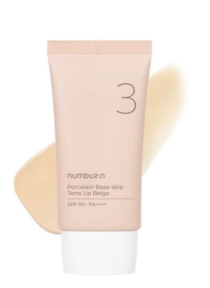 numbuzin No.3 Porcelain Base-skip Tone Up Beige | Powdery Finish, Light, Natural Coverage, Tinted, Beige Color | 1.69 fl oz
