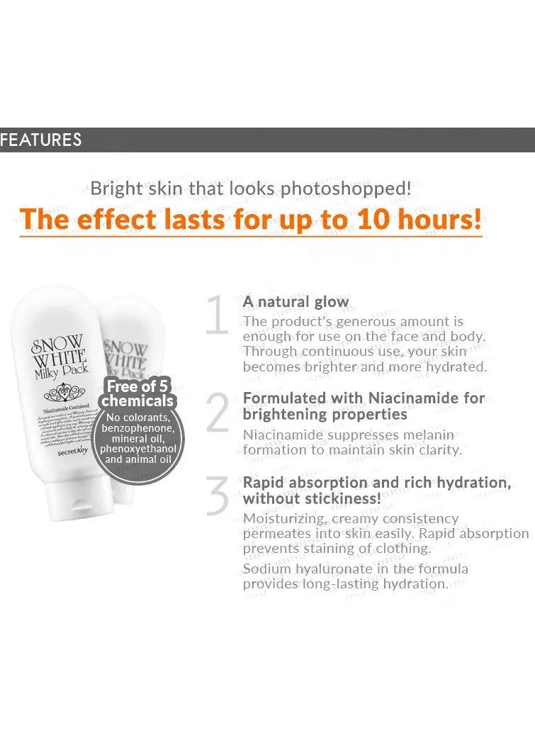 Secret Key Secret Key Snow White Milky Pack for immediate whitening,200ml  - Image 4