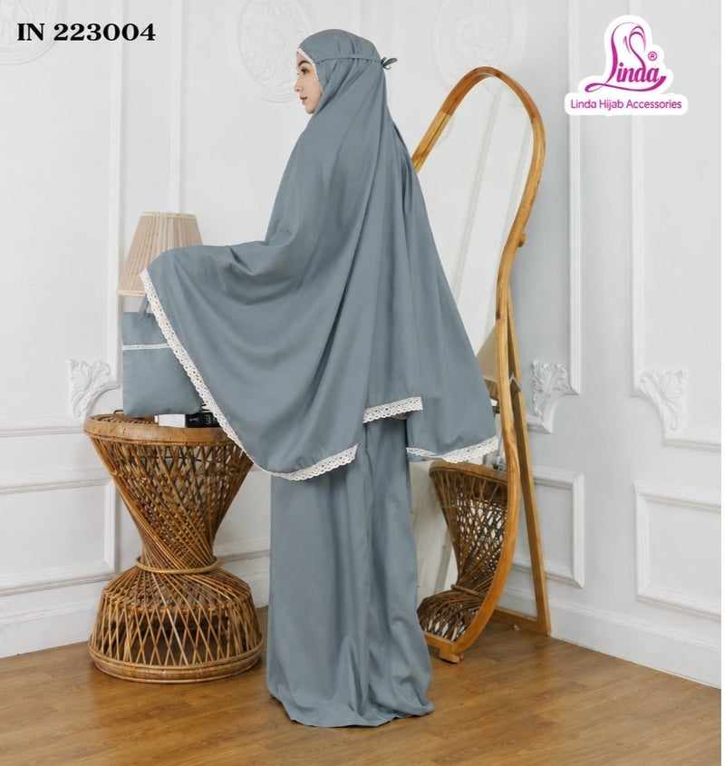 Linda Hijab Premium Dusty Teal Girls Prayer Dress – 2-Piece Islamic Prayer Set with Lace Trim – Soft Breathable Hijab & Long Skirt – Modest Prayer Abaya for Kids & Teens with Matching Bag - Image 3
