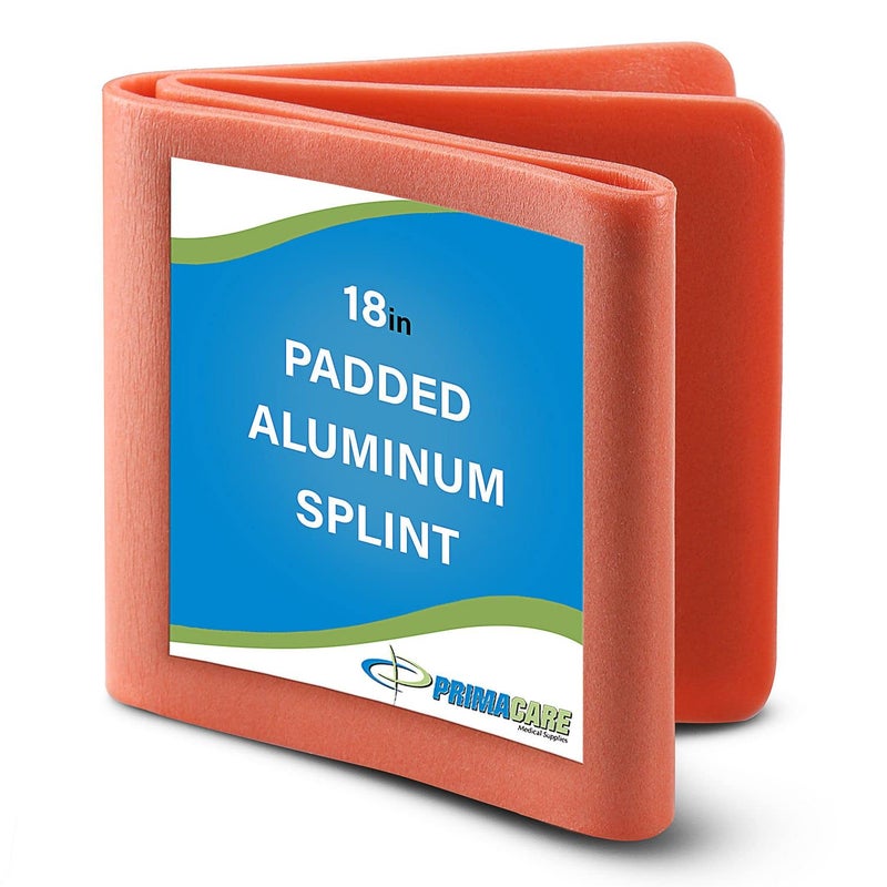 Primacare IS5218 18 Padded Aluminium Splint for Hands Legs Fractured Limbs Nose Ankle or Braces Universal Waterproof Medical Tactical Splints for First Aid and Emergency Support Orange
