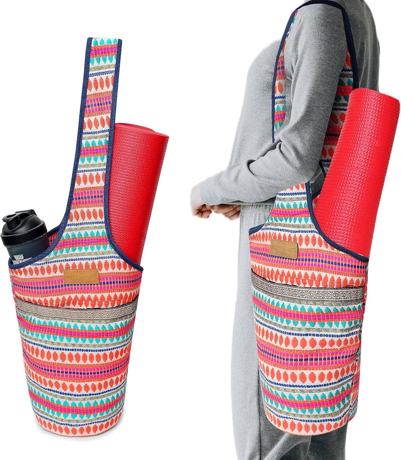 ALLEN & MATE 100% Cotton Unisex Yoga Mat Bag – Versatile Carrier with Mat Straps, Large Storage Pockets Fits Yoga & Pilates Mats - Image 1