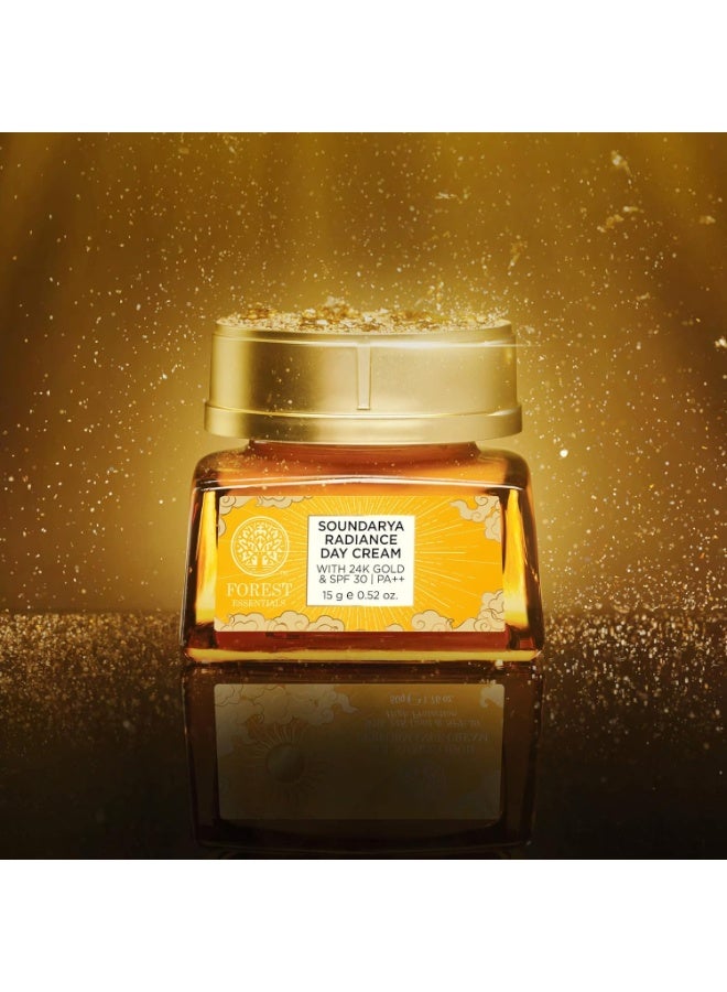 فورست اسينشالز كريم نهاري ساونداريا راديانس من فورست إسينشالز مع ذهب عيار 24 وعامل حماية من الشمس SPF 30 | حمض الهيالورونيك، فيتامين سي، وباكوشيول | مرطب للوجه مضاد للشيخوخة لبشرة متألقة | للبشرة العادية والجافة والمختلطة - Image 3