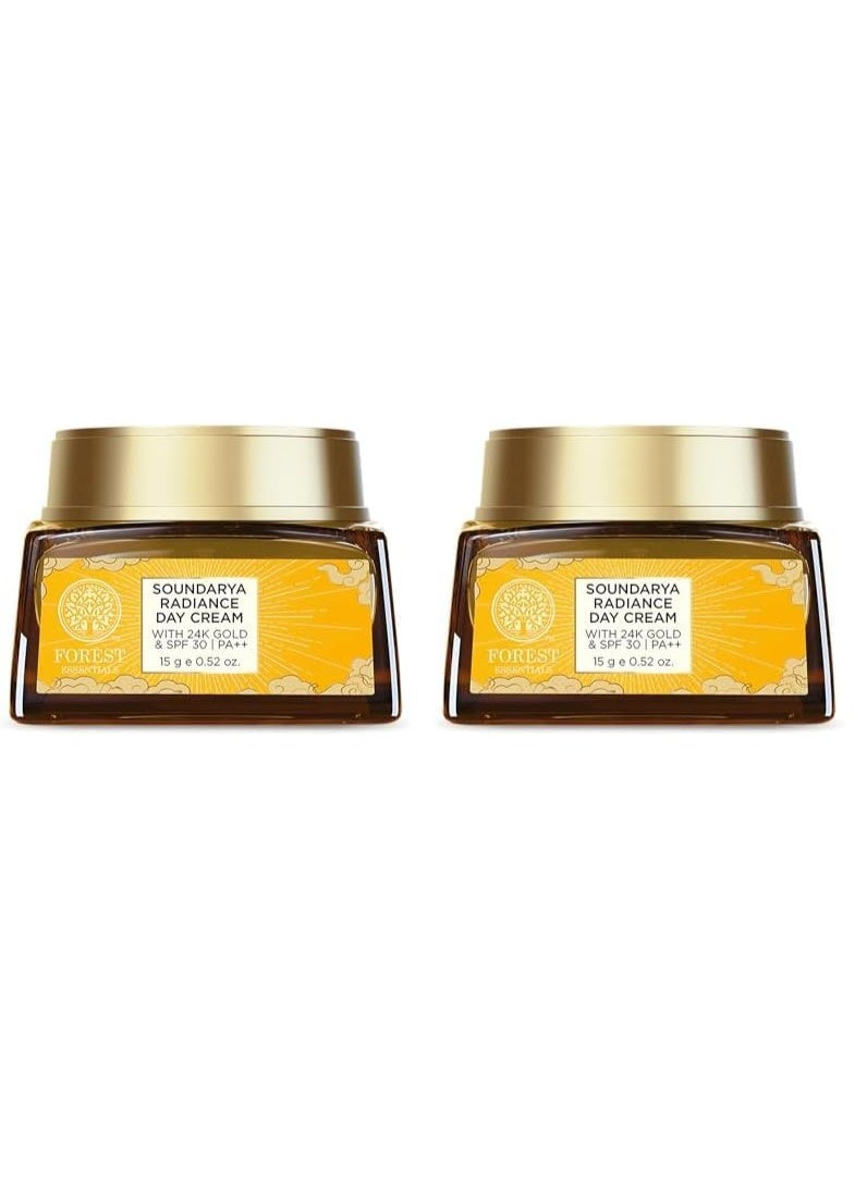 فورست اسينشالز كريم نهاري ساونداريا راديانس من فورست إسينشالز مع ذهب عيار 24 وعامل حماية من الشمس SPF 30 | حمض الهيالورونيك، فيتامين سي، وباكوشيول | مرطب للوجه مضاد للشيخوخة لبشرة متألقة | للبشرة العادية والجافة والمختلطة - Image 1