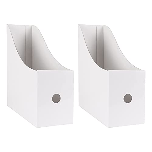 Limitliho 2 Pack White Magazine Holde, Vertical Book Bins for Classroom and Library Use, 10.6'' ×10.2'' ×3.5'' Inch Vertical File Folder Box - Image 1
