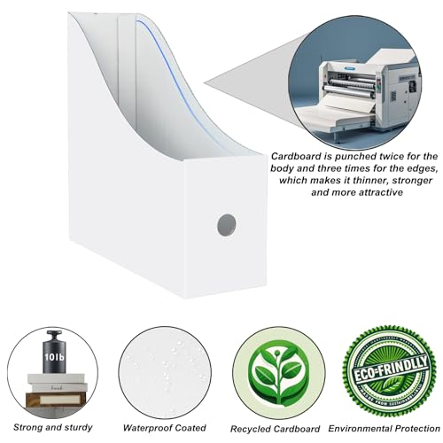Limitliho 2 Pack White Magazine Holde, Vertical Book Bins for Classroom and Library Use, 10.6'' ×10.2'' ×3.5'' Inch Vertical File Folder Box - Image 2