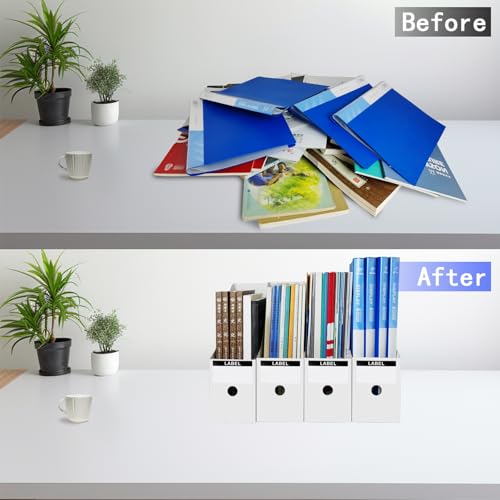 Limitliho 2 Pack White Magazine Holde, Vertical Book Bins for Classroom and Library Use, 10.6'' ×10.2'' ×3.5'' Inch Vertical File Folder Box - Image 4