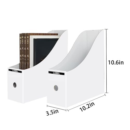 Limitliho 2 Pack White Magazine Holde, Vertical Book Bins for Classroom and Library Use, 10.6'' ×10.2'' ×3.5'' Inch Vertical File Folder Box - Image 5