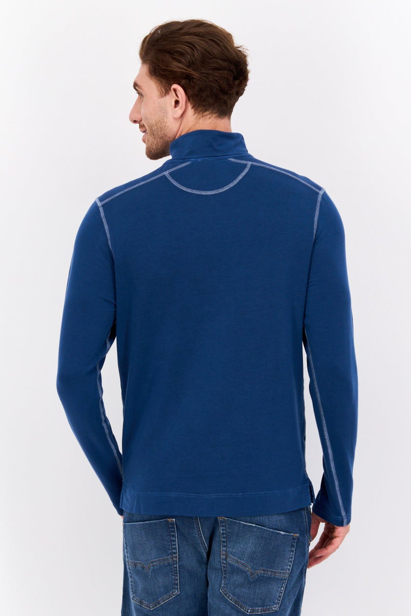 TRUE GRIT Men Mock Neck Plain Long Sleeves Sweatshirt, Teal Blue  - Image 3