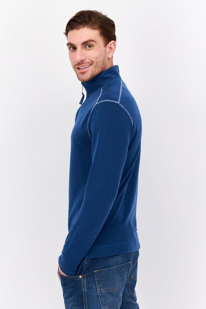 TRUE GRIT Men Mock Neck Plain Long Sleeves Sweatshirt, Teal Blue  - Image 2