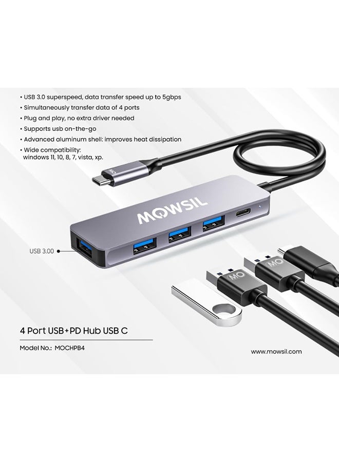 MOWSIL MOWSIL Type C 4 Port USB.3.0 + Power Delivery, Super Speed, Data Transfer Speed up to 5Gbps Compatible with Laptops, PCs and etc - Image 4