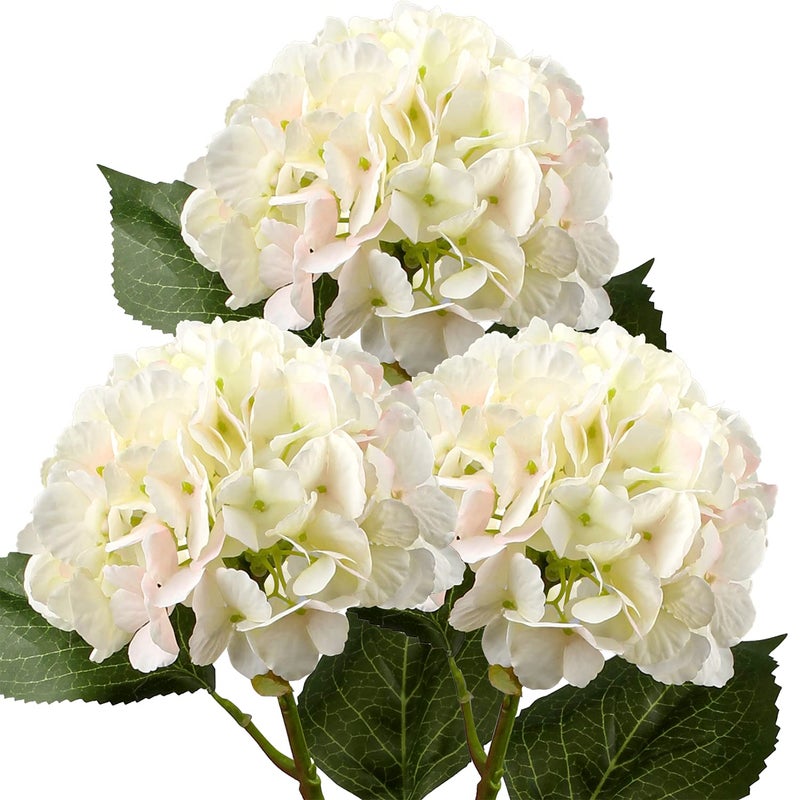 DILATATA 21 Artificial Hydrangea Long Stems Silk Hydrangea Flowers for Home Table Centerpieces Fake Flowers Arrangements Wedding Bouquets DIY Decorations3PCS White Pink Hydrangeas - Image 2
