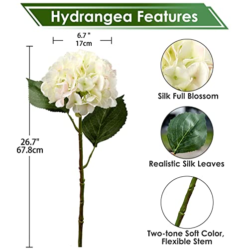 DILATATA 21 Artificial Hydrangea Long Stems Silk Hydrangea Flowers for Home Table Centerpieces Fake Flowers Arrangements Wedding Bouquets DIY Decorations3PCS White Pink Hydrangeas - Image 3