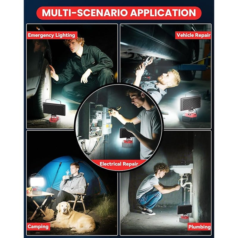 Ecarke LED Work Light Compatible with Milwaukee 18V Battery, 7'' 145W Cordless Work Lights 14500 Lumens of Brightness Battery Light with Low Voltage Protection & Type-C & USB-A Charger Port - Image 5