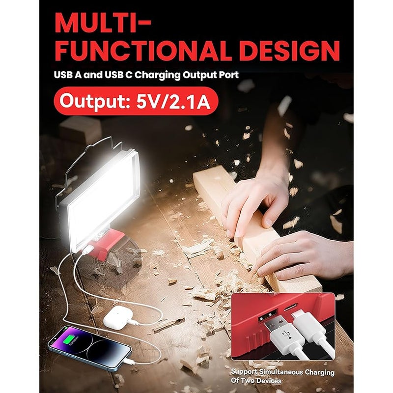 Ecarke LED Work Light Compatible with Milwaukee 18V Battery, 7'' 145W Cordless Work Lights 14500 Lumens of Brightness Battery Light with Low Voltage Protection & Type-C & USB-A Charger Port - Image 3
