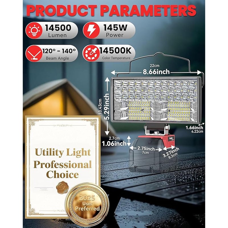Ecarke LED Work Light Compatible with Milwaukee 18V Battery, 7'' 145W Cordless Work Lights 14500 Lumens of Brightness Battery Light with Low Voltage Protection & Type-C & USB-A Charger Port - Image 2
