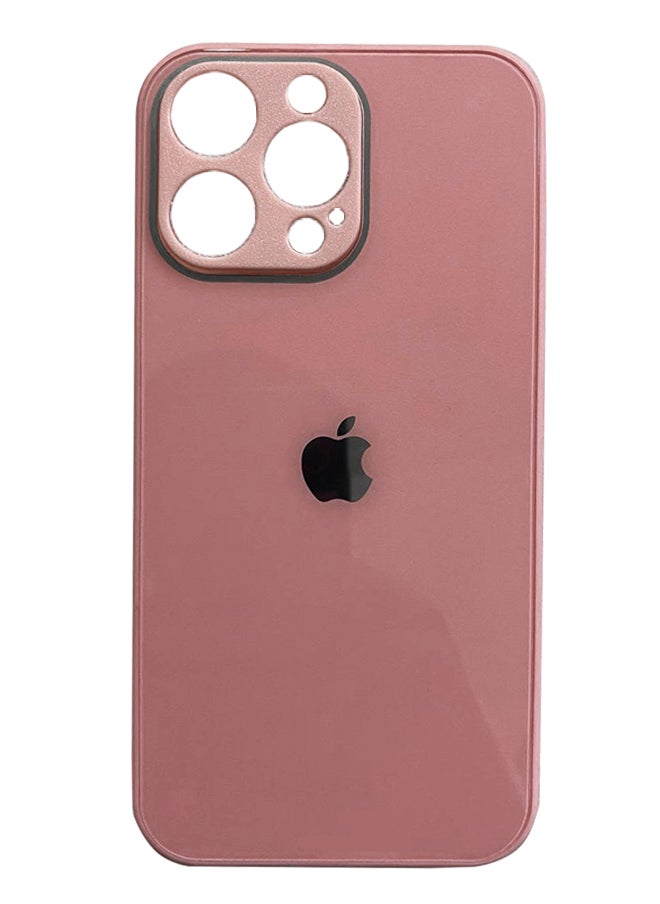 ماركة غير محددة جراب خلفي من الزجاج المقوى مع إطار مطاطي من السيليكون لهاتف iPhone 13 Pro Max - وردي فاتح  - Image 1