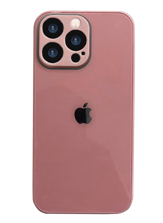 ماركة غير محددة جراب خلفي من الزجاج المقوى مع إطار مطاطي من السيليكون لهاتف iPhone 13 Pro Max - وردي فاتح  - Image 2