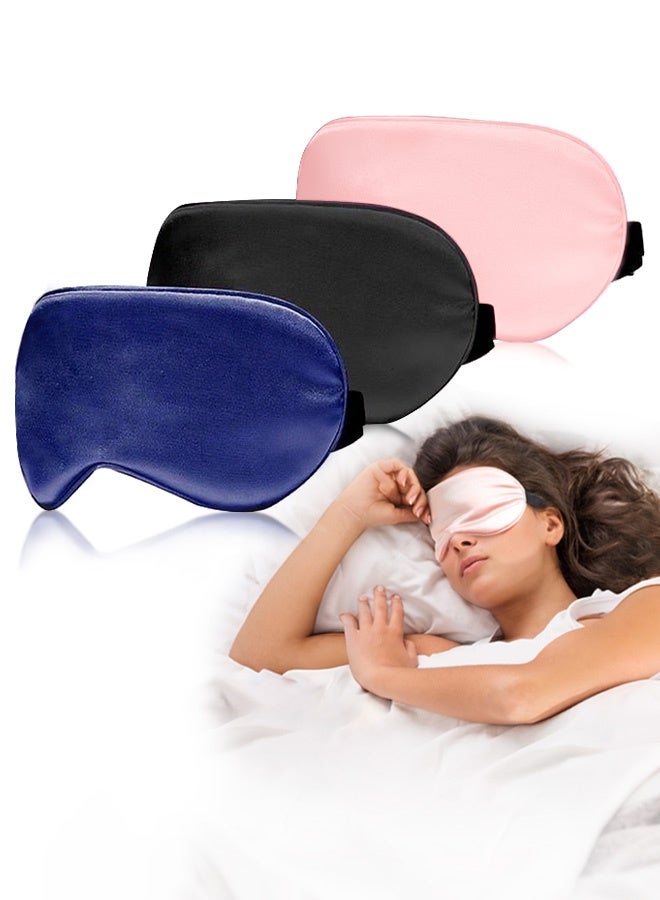 HAYALUX 3 Pcs Silk Blackout Sleep Masks, Eye Mask for Sleeping with Adjustable And Elastic Straps( Black, Pink and Blue) - Image 1