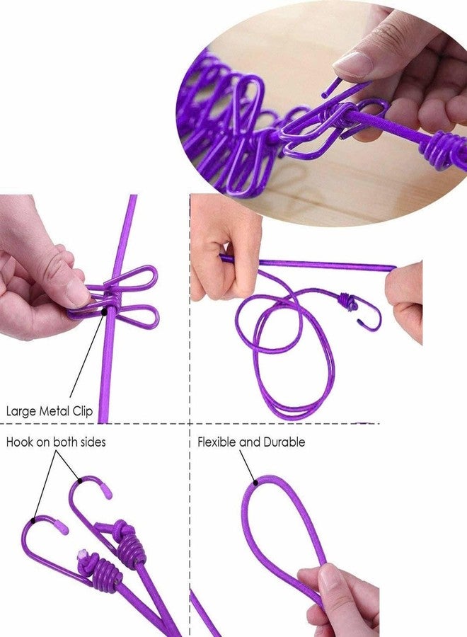 Dcozi Cloth Drying Rope with Hooks Elastic Cloth Hanging Rope for Cloth Drying with 12 Clips Cloth Rope for Drying Clothes for Travel Home Outdoor Kapde Sukhane ki Rassi Wire -Multicolor (Pack of 1) - Image 5