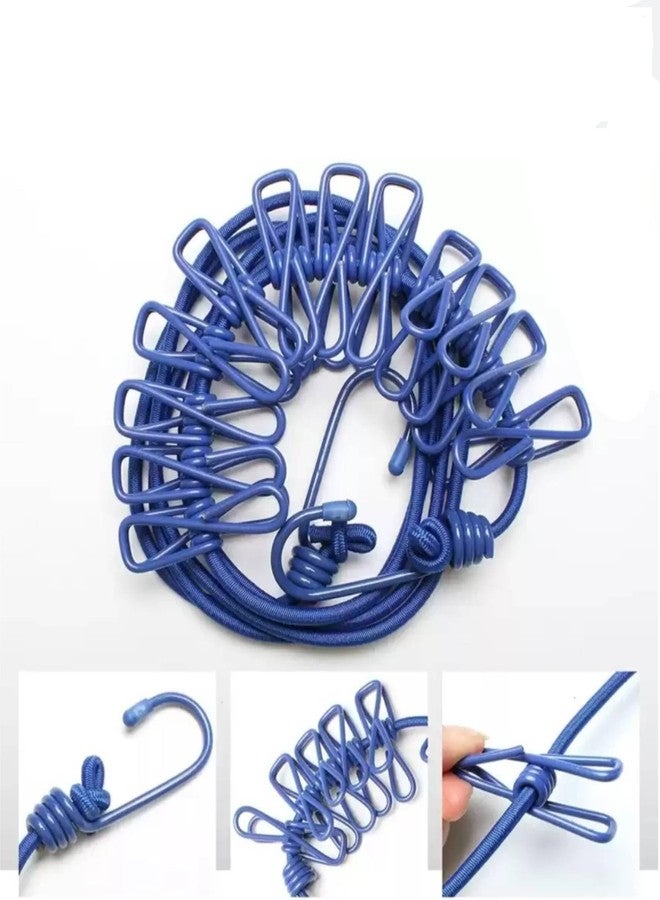 Dcozi Cloth Drying Rope with Hooks Elastic Cloth Hanging Rope for Cloth Drying with 12 Clips Cloth Rope for Drying Clothes for Travel Home Outdoor Kapde Sukhane ki Rassi Wire -Multicolor (Pack of 1) - Image 4
